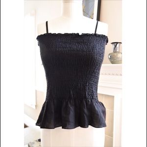 Anthro Maeve smocked black linen blend top Sz S